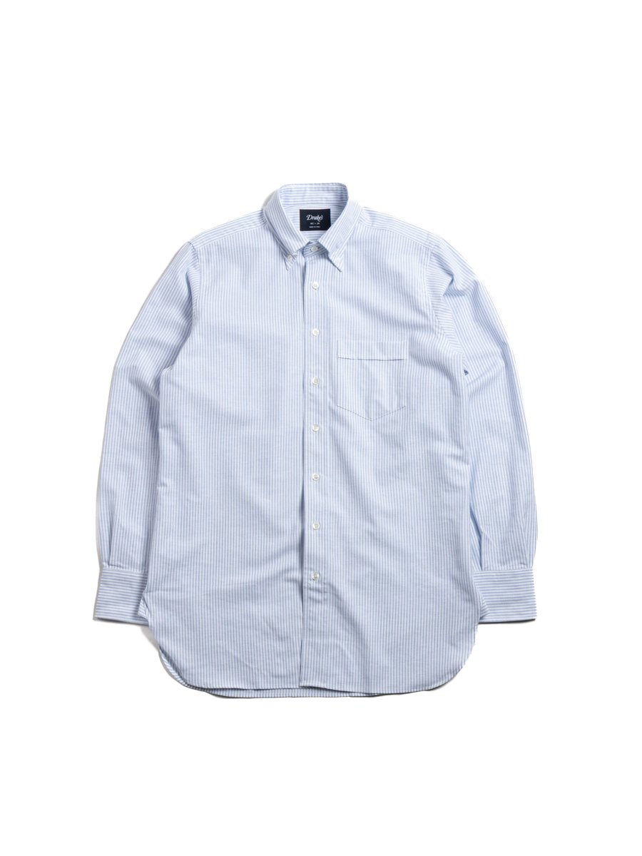 TICKING STRIPE BUTTON DOWN OXFORD SHIRT LIGHT BLUE