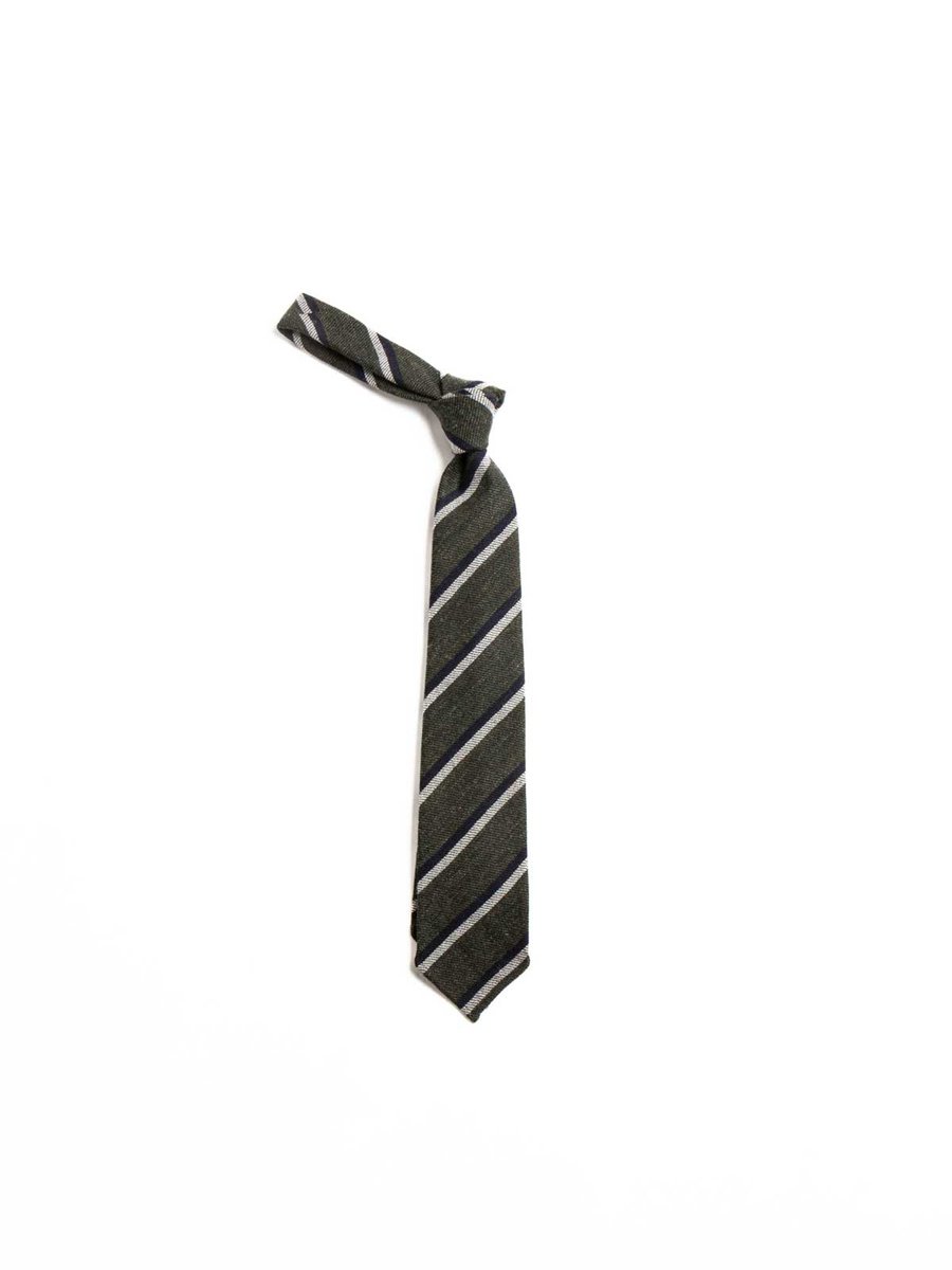 DOUBLE STRIPE WOOL TIE GREEN NAVY