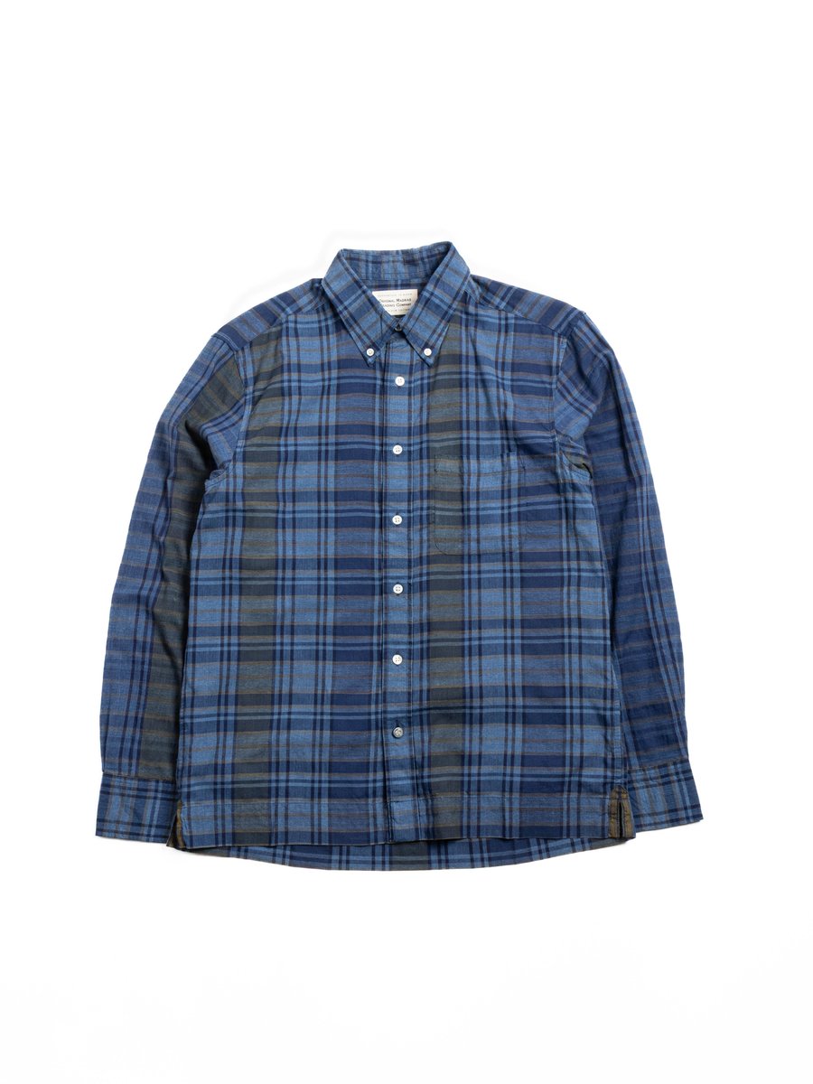 (OM45645.09) STANDARD WEAVE MADRAS CHECK PIGMENT DYE B.D. SHIRT INDIGO