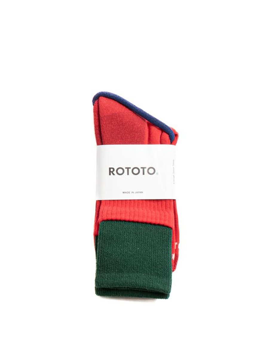 ORGANIC COTTON DOUBLE LAYER CREW SOCK GREEN/RED