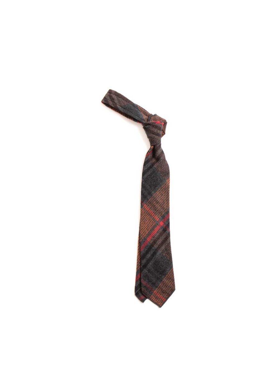 NECK TIE ORANGE RED COTTON PLAID FLANNEL