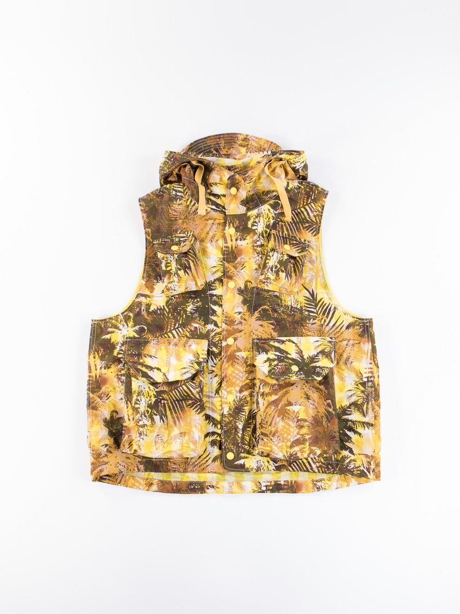 Yellow Nylon Polyester Tropical Floral Print Field Vest