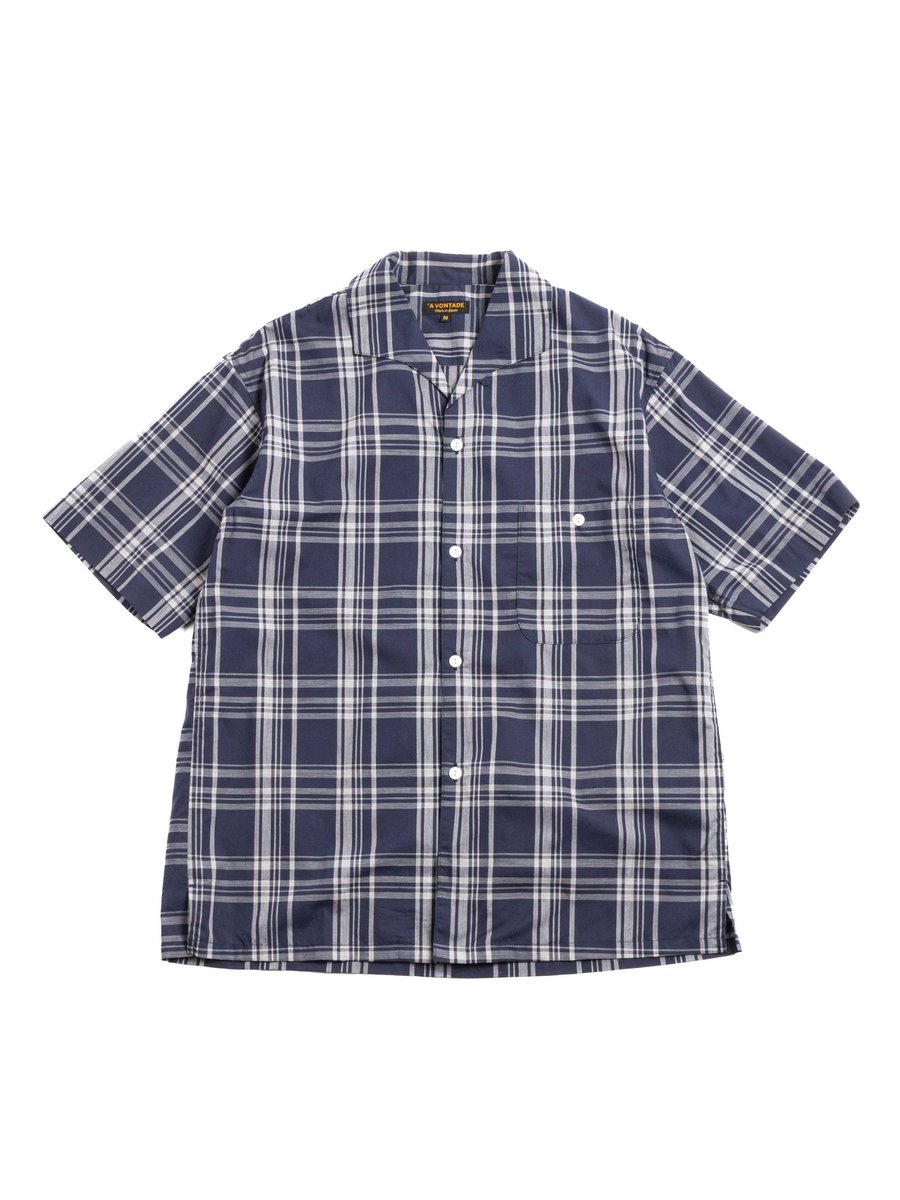 (VTD&ndash;0398&ndash;SH) ITALIAN OPEN COLLAR SS CHECK BROADCLOTH NAVY