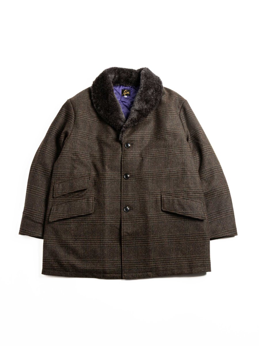 NEEDLES SHAWL COLLAR COAT – WOOL GLEN PLAID OLIVE