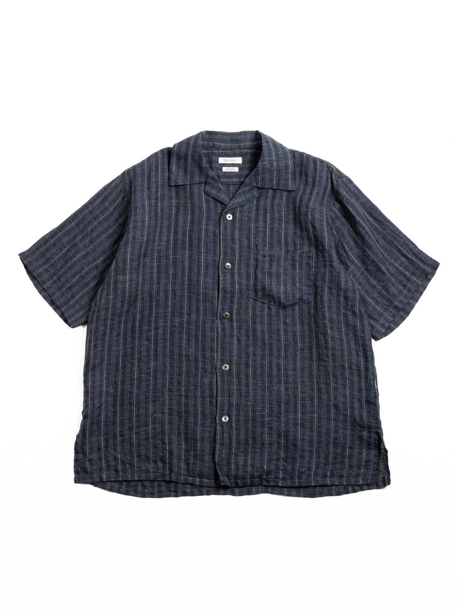(SV&ndash;SH&ndash;033) LINEN OPEN COLLAR SHIRT NAVY
