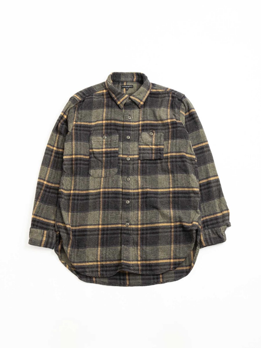 WORK SHIRT YELLOW/GRAY COTTON PLAID FLANNEL