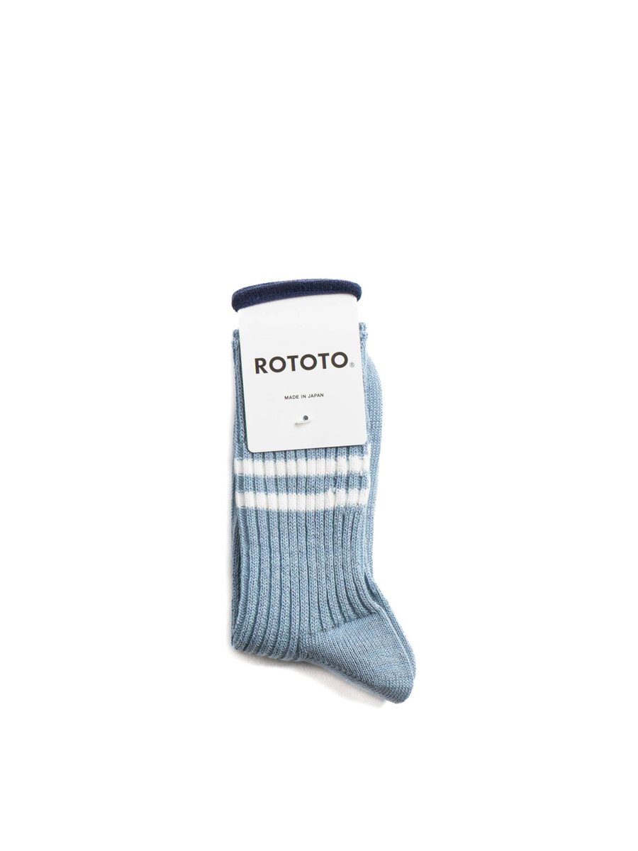 (R1468) MERINO LAMBS WOOL STRIPE SOCKS MORNING BLUE/WHITE