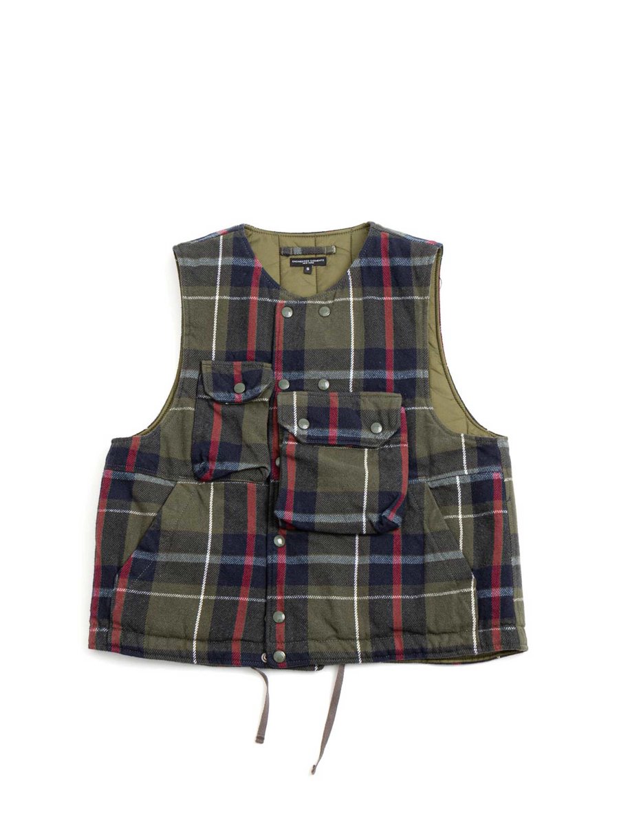 COVER VEST GREEN NAVY BIG PLAID HEAVY FLANNEL