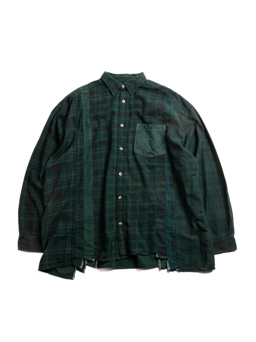 REBUILD BY NEEDLES FLANNEL 7 CUTS SHIRT WIDE OVER DYE DK. GREEN