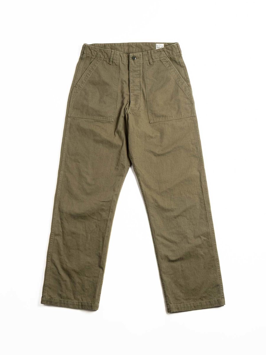 (V5002) HERRINGBONE VINTAGE FIT FATIGUE PANTS ARMY GREEN