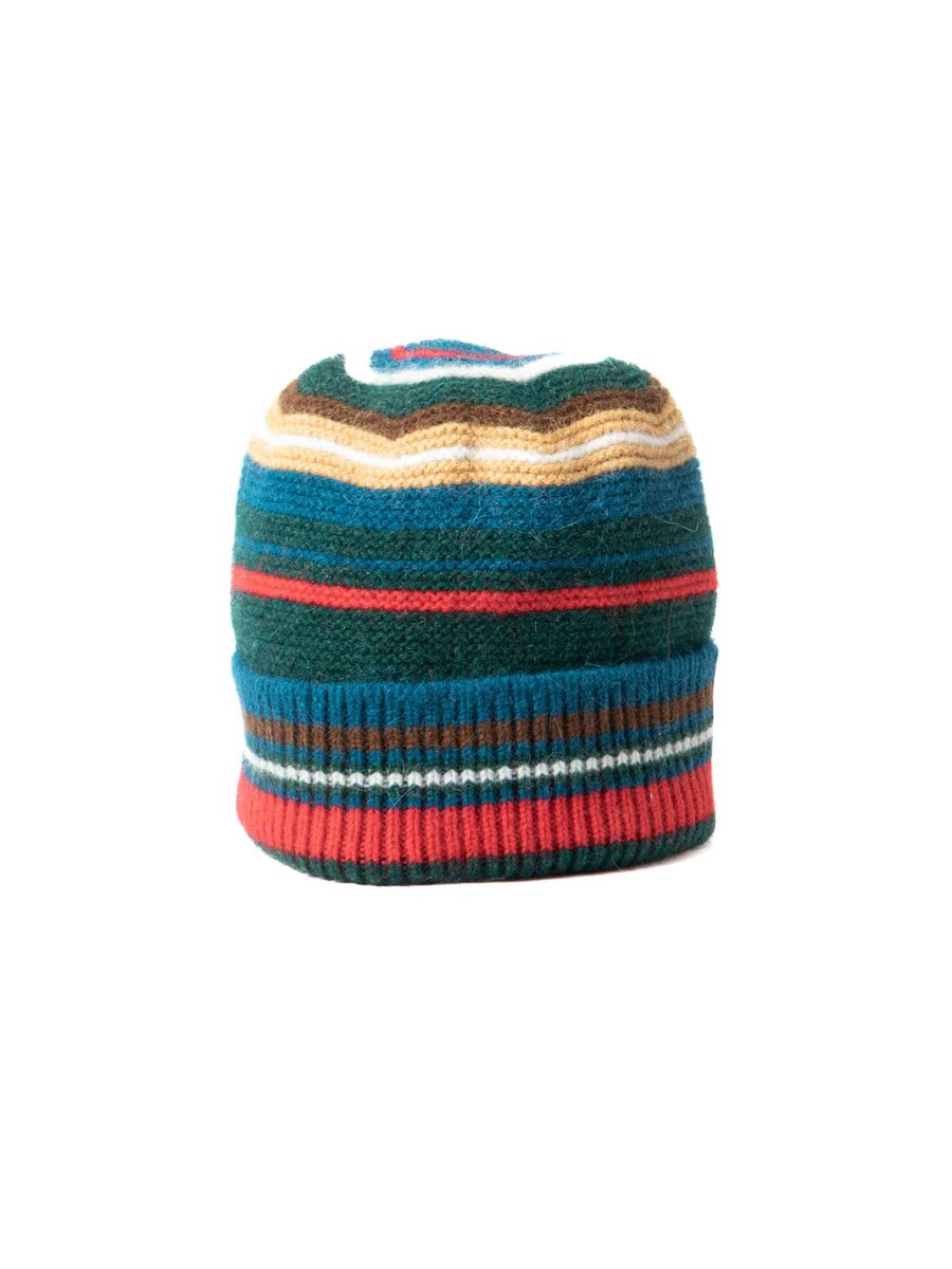 PURL STITCH STRIPED BEANIE GREEN & BLUE