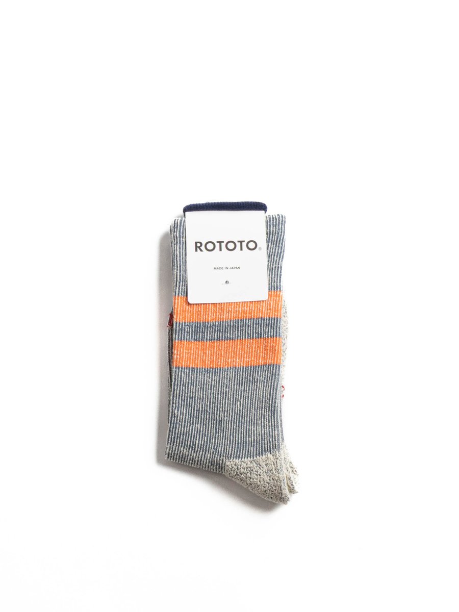 (R1589) PILE STRIPE MARL SOCKS BLUE / ORANGE