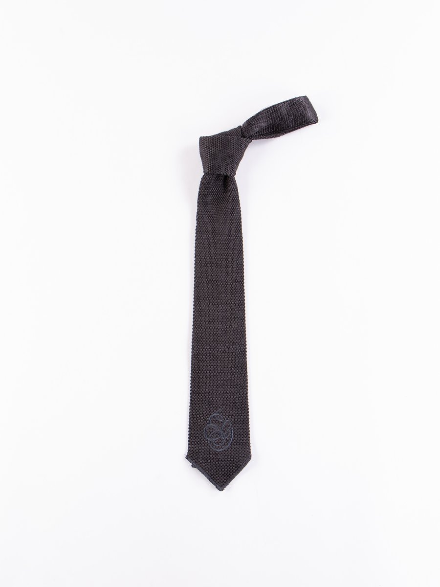 Charcoal Silk Embroidery Knit Tie