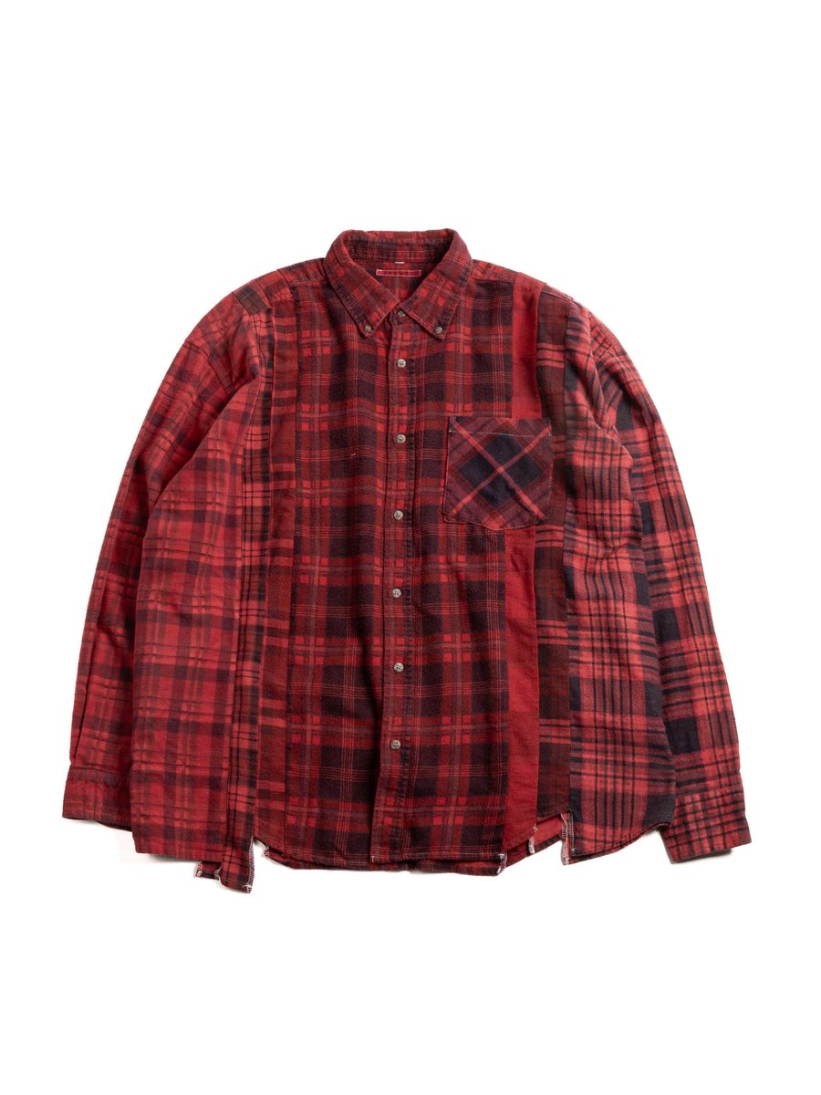 REBUILD BY NEEDLES FLANNEL 7 CUTS SHIRT WIDE OVER DYE RED