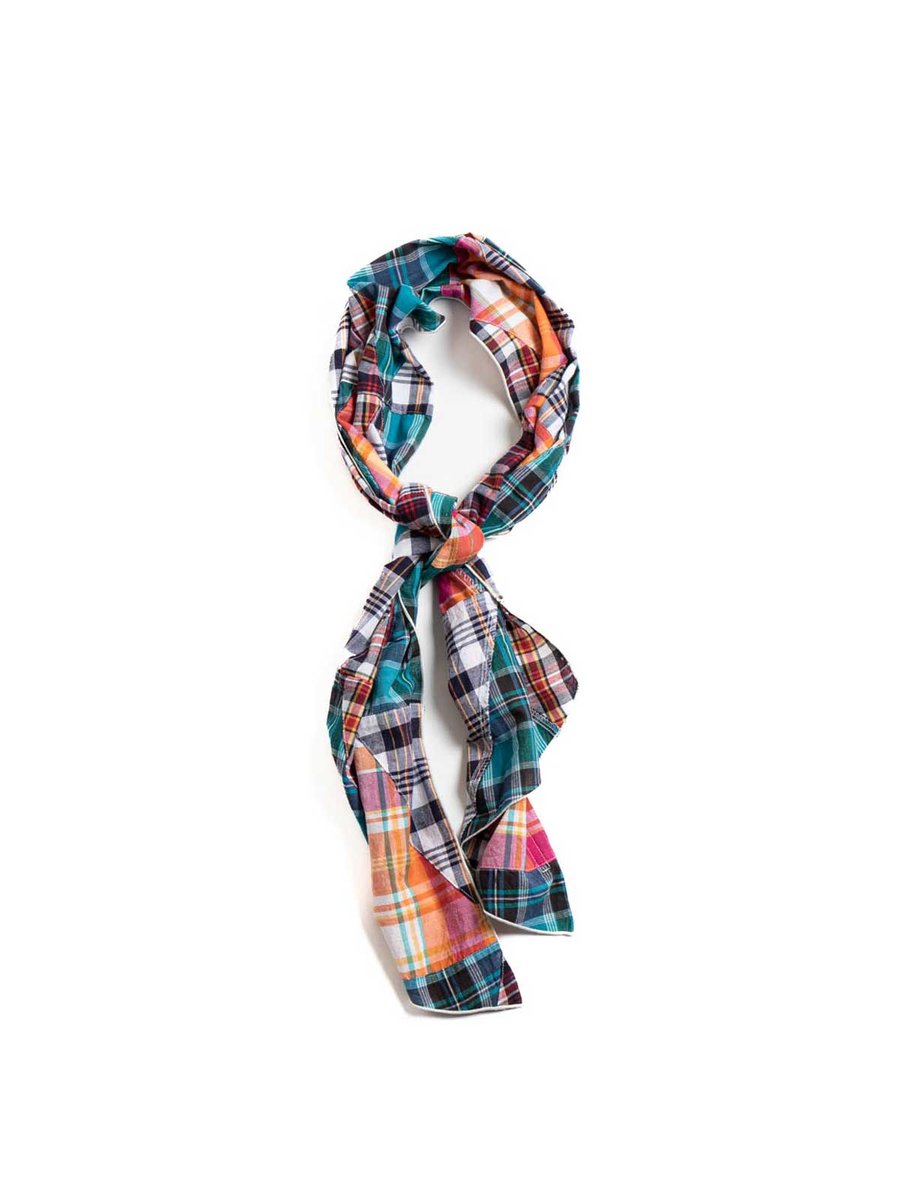 LONG SCARF MULTI COLOR PATCHWORK TRIANGLE PLAID