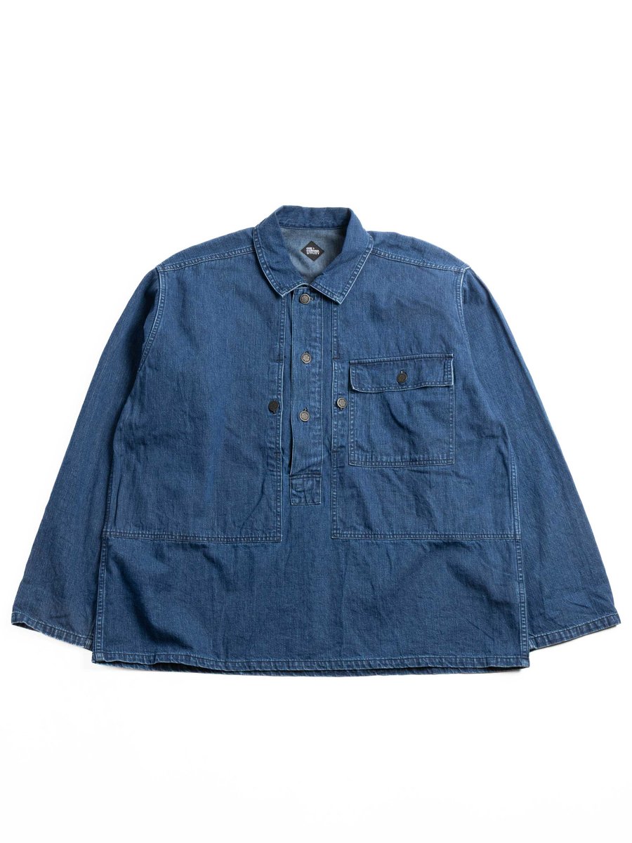 (CSJ004) PULLOVER JACKET 8.5oz INDIGO DENIM w/ BIO–WASH