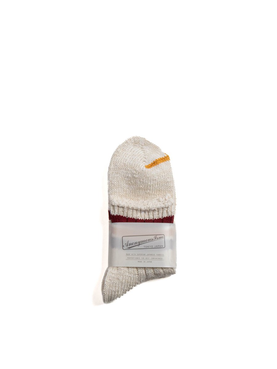 3 LINE SLUB Q SOCK WINE X MUSTARD