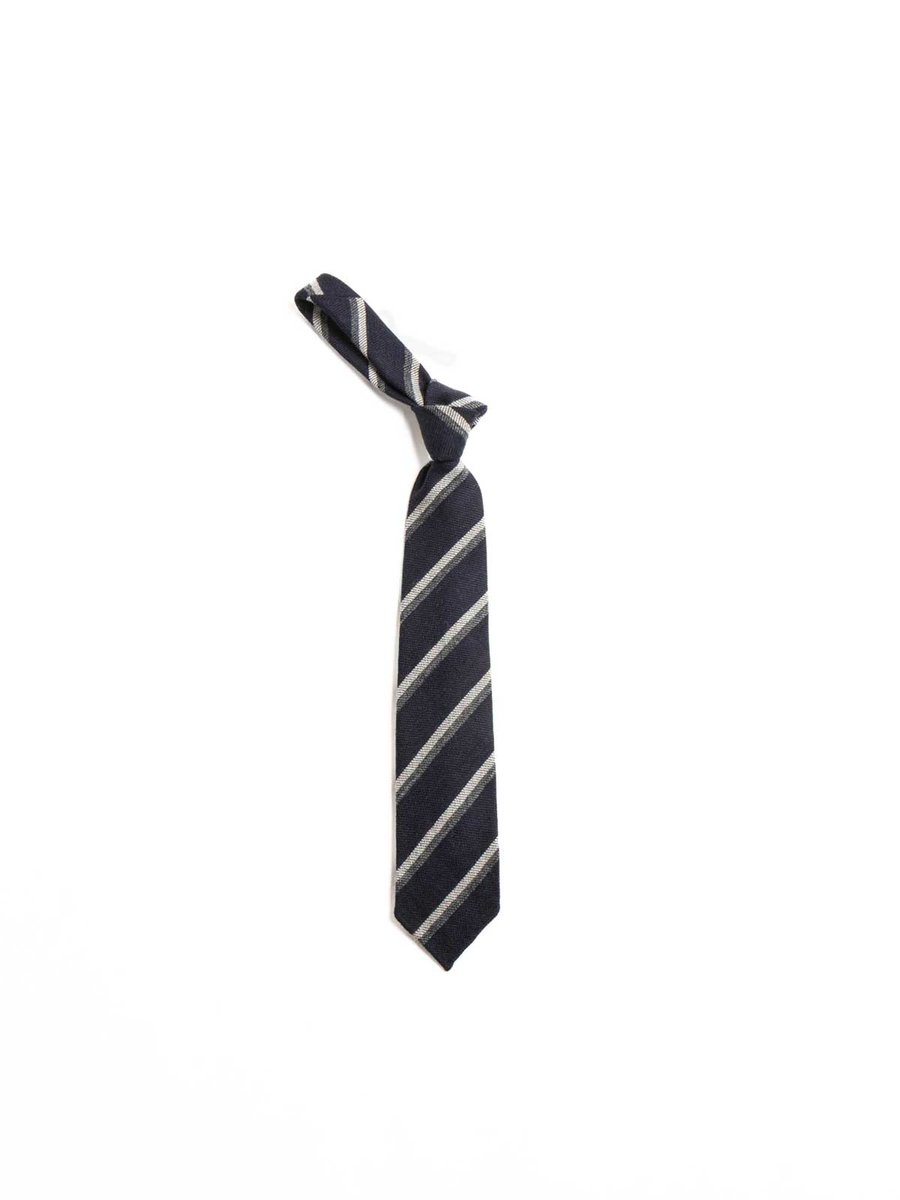 DOUBLE STRIPE WOOL TIE NAVY GREY