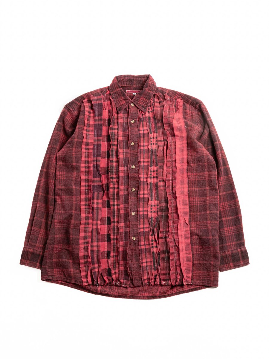 REBUILD BY NEEDLES FLANNEL SHIRT RIBBON SHIRT OVERDYE RED