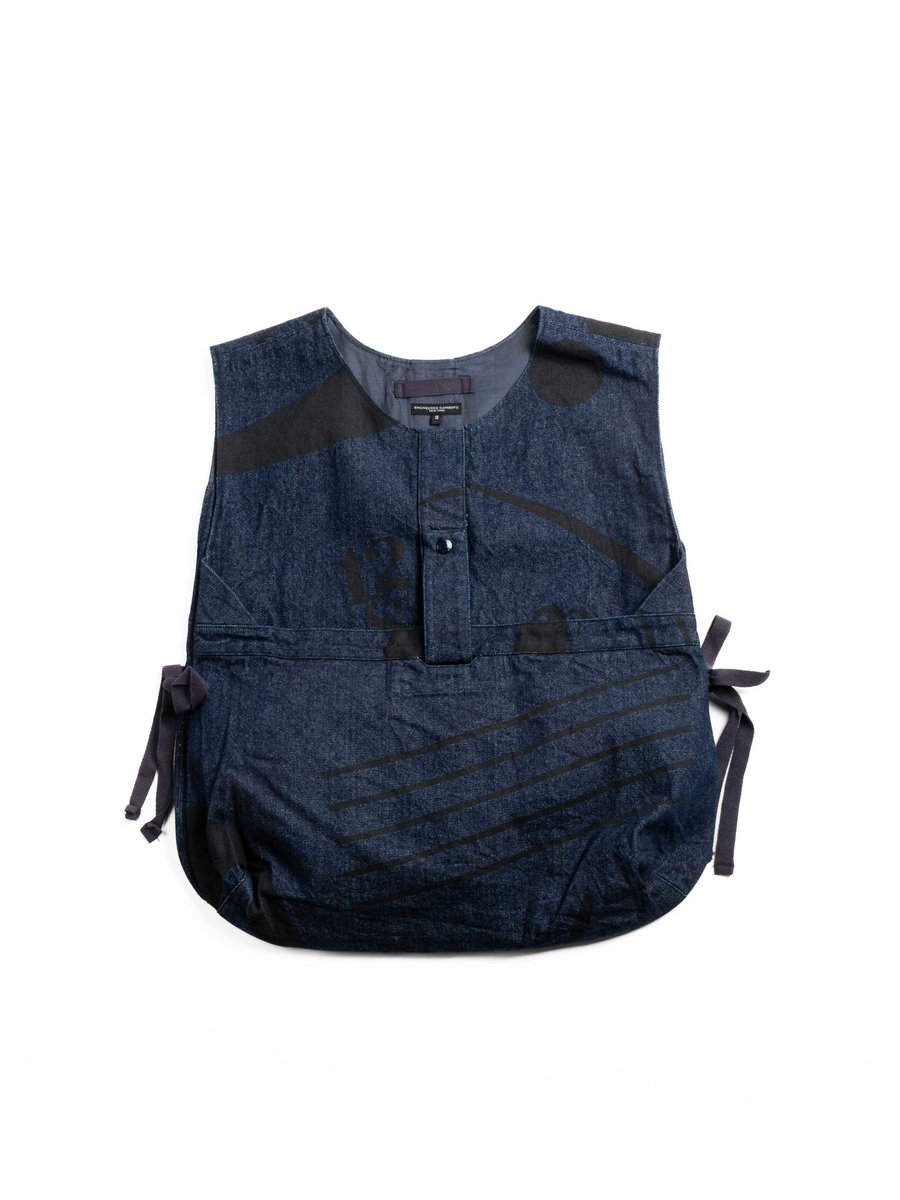 NEWS BOY VEST INDIGO MUSIC NOTE PRINTED DENIM