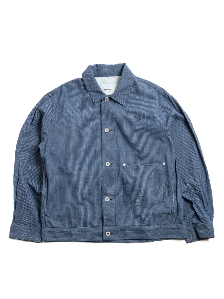 HORLISUN LIVERTY DENIM SMALL CHECK JACKET NAVY