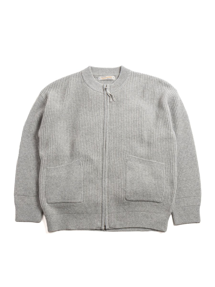 WOOL DECK ZIP UP CARDIGAN LIGHT GREY