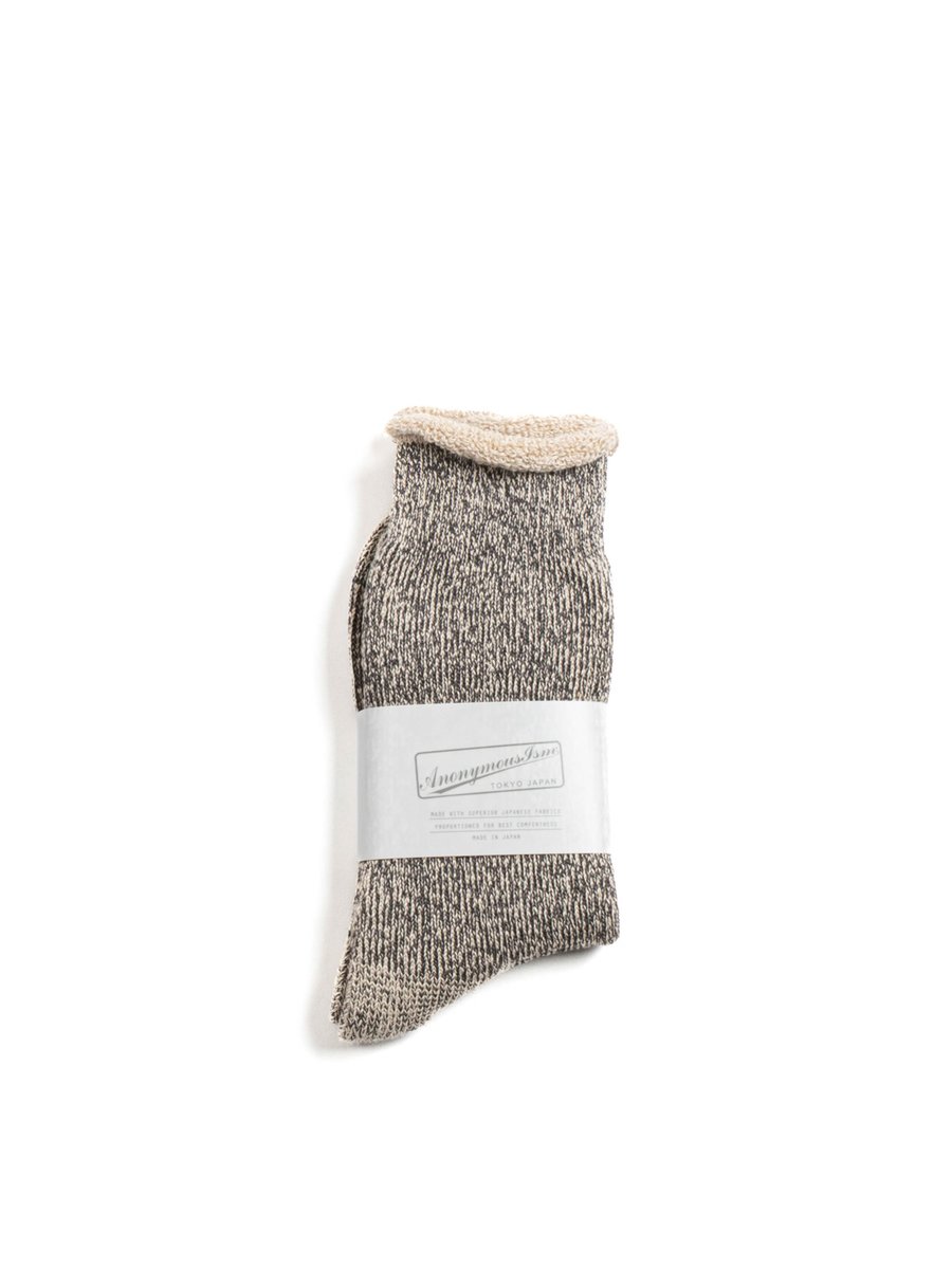 HEMP THICK PILE CREW BLACK MELANGE