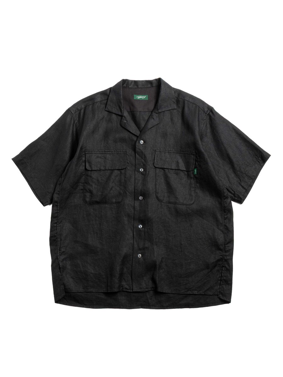 LINEN OPEN COLLAR SHIRT BLACK