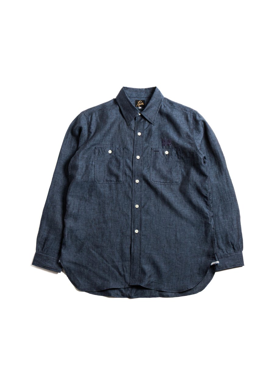 NEEDLES WORK SHIRT LINEN CHAMBRAY BLUE