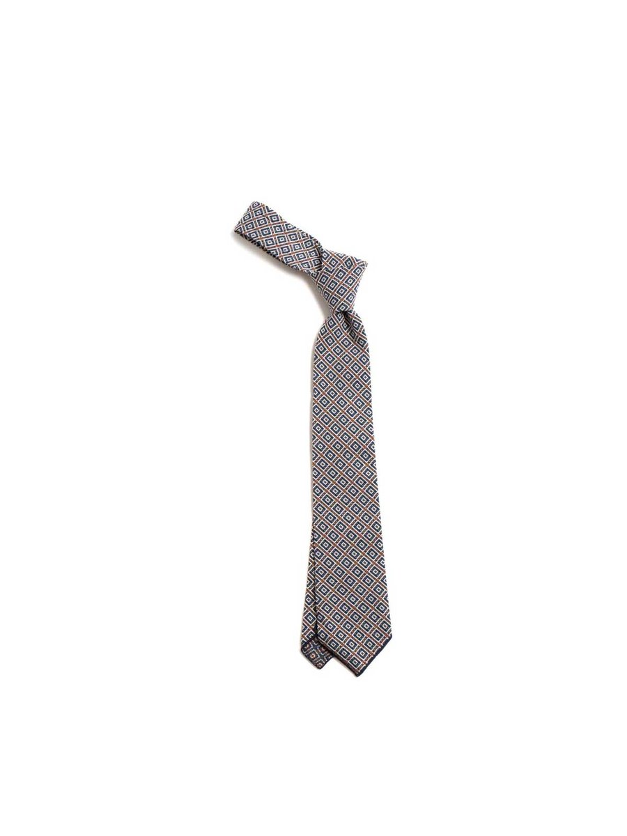 NECK TIE NAVY BROWN COTTON SQUARE JACQUARD