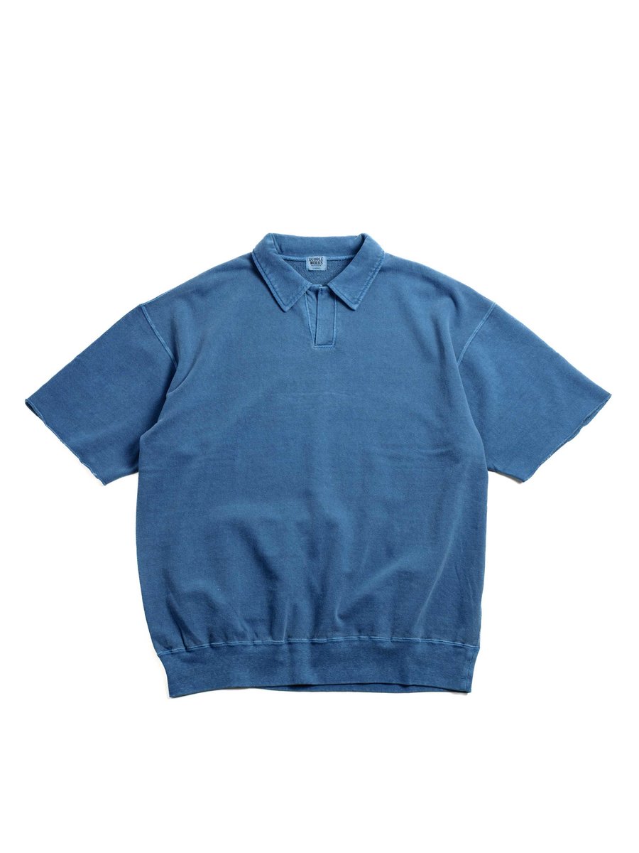(LOT 74004PD) CUT OFF SLEEVE POLO SHIRT PIGMENT DYED LIGHT INDIGO