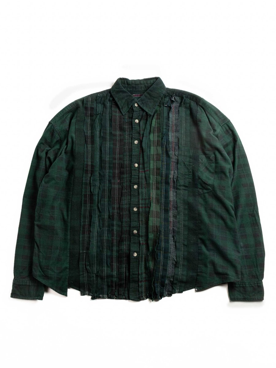 REBUILD BY NEEDLES FLANNEL SHIRT RIBBON SHIRT WIDE GREEN