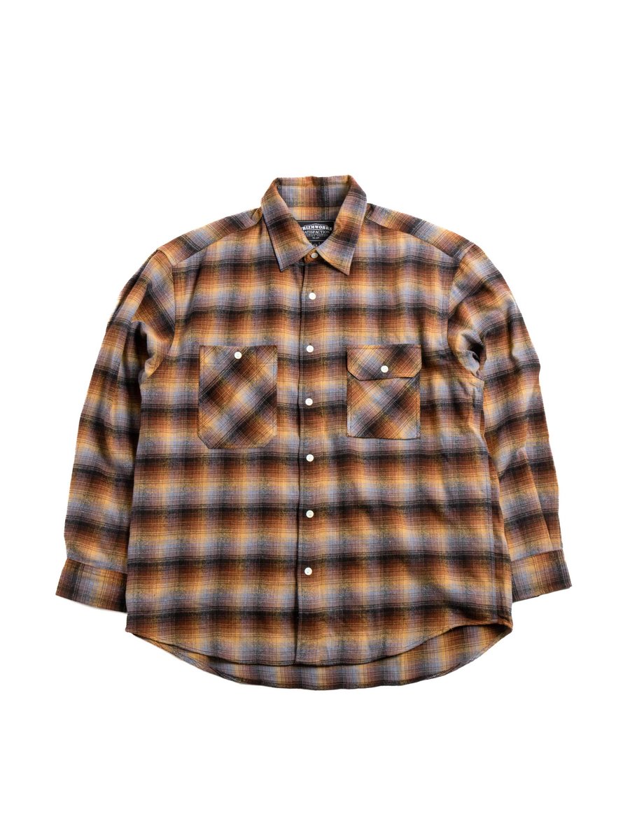 FLANNEL CHECK WORK SHIRT BROWN SKY 