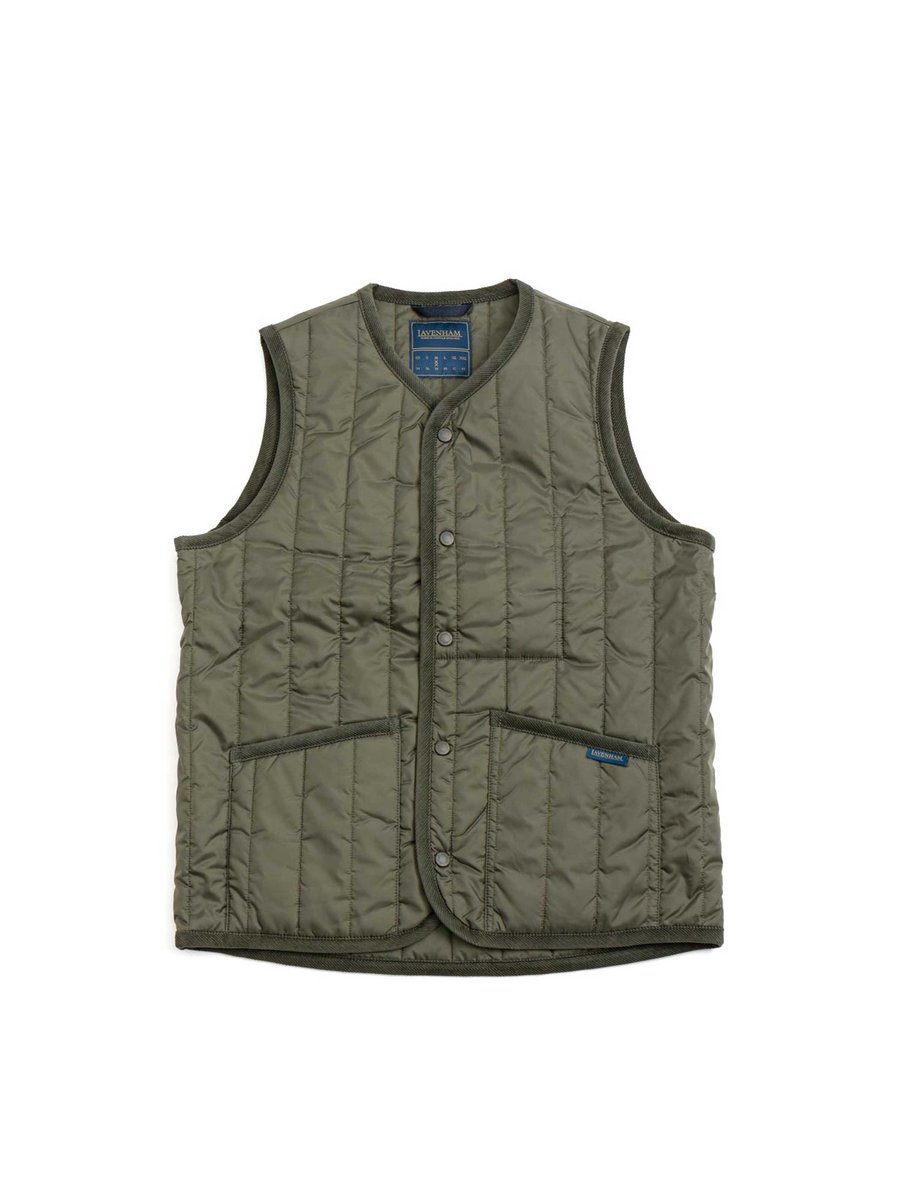 LAVENSTER COLLARLESS GILET OLIVE GREEN