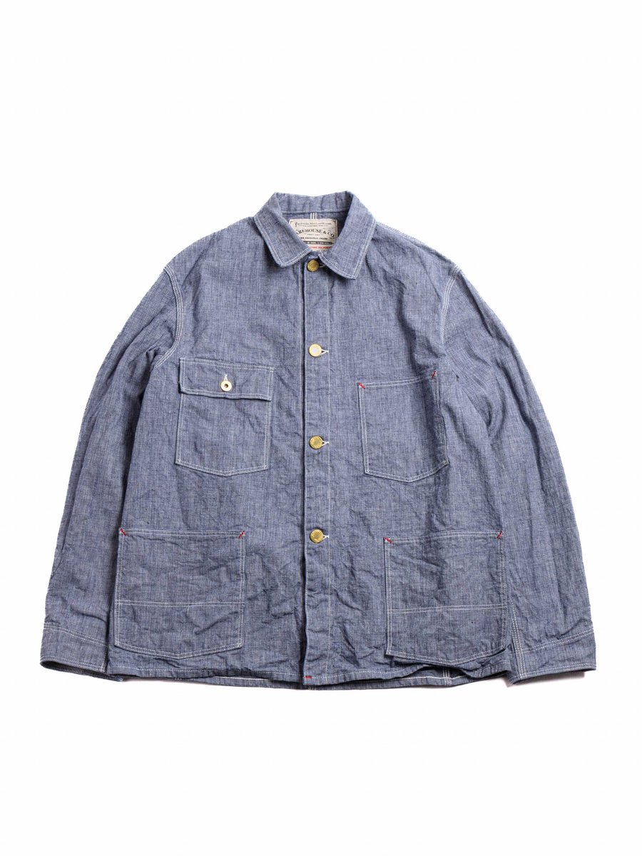 (LOT 2195) INDIGO PIN–CHECK CHANGE BUTTON COVERALL JACKET 