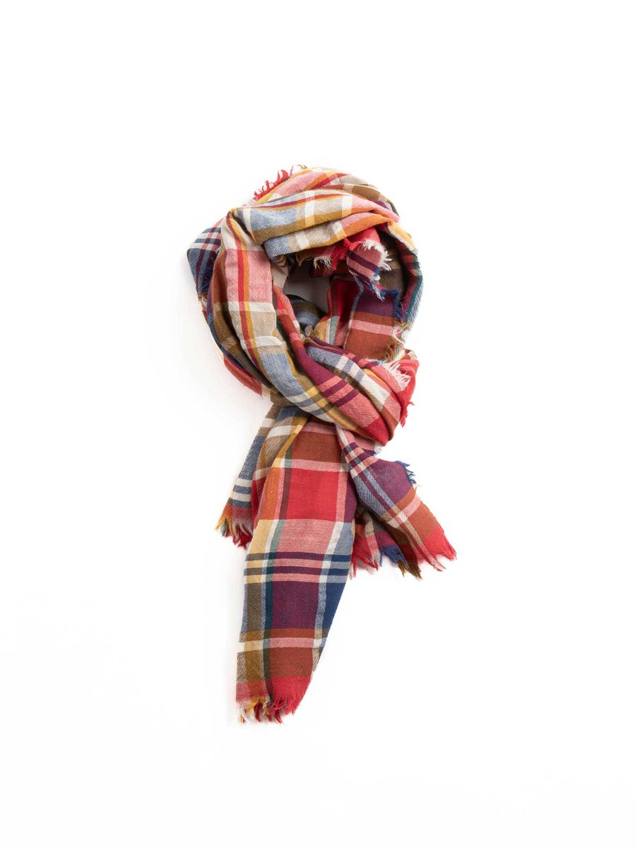 CHECK WORSTED SCARF BLUE YELLOW & RED