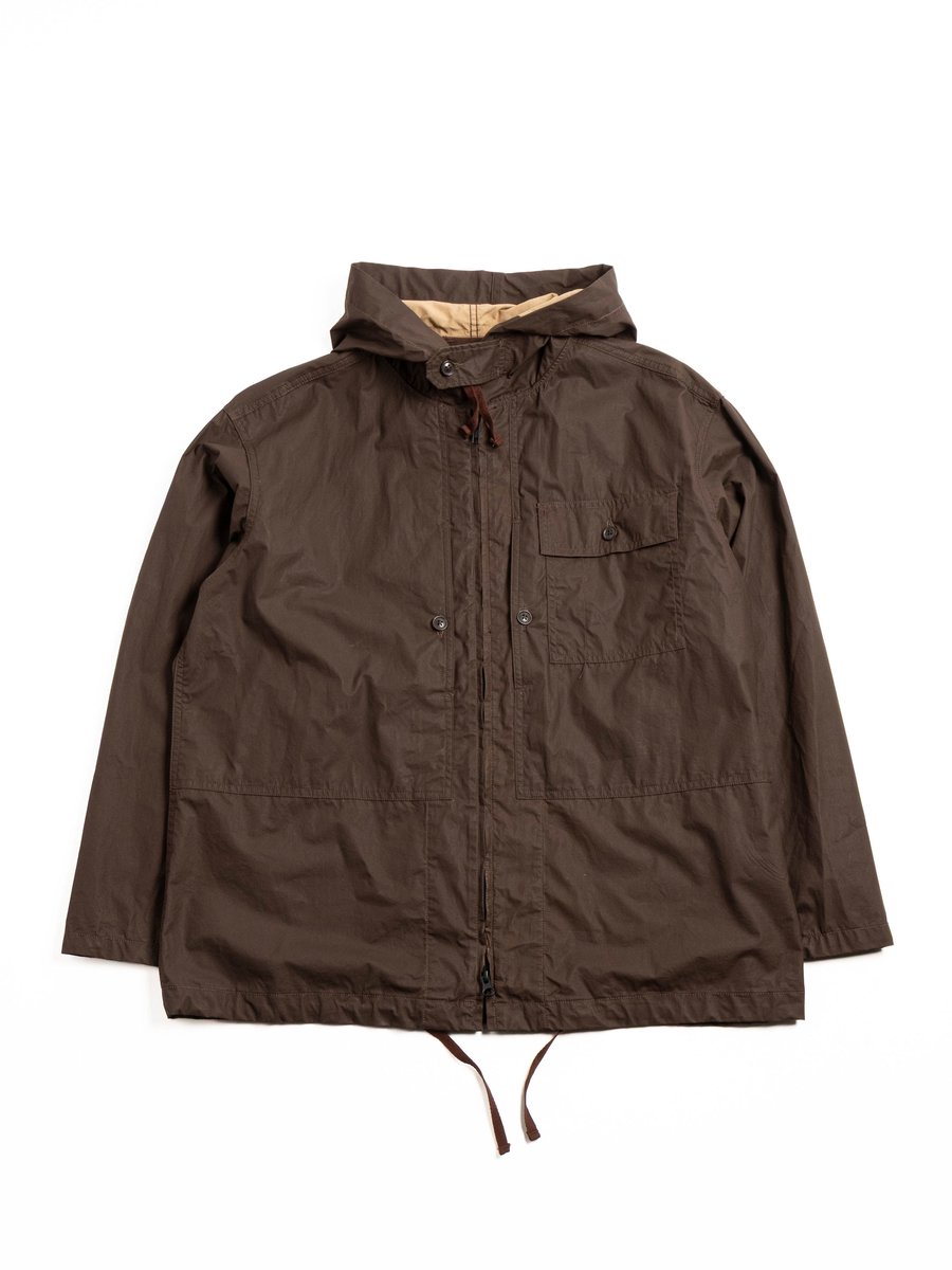 ZIP HOODED SHIRT /  Dk.BROWN COTTON LT.WEIGHT COATED CLOTH