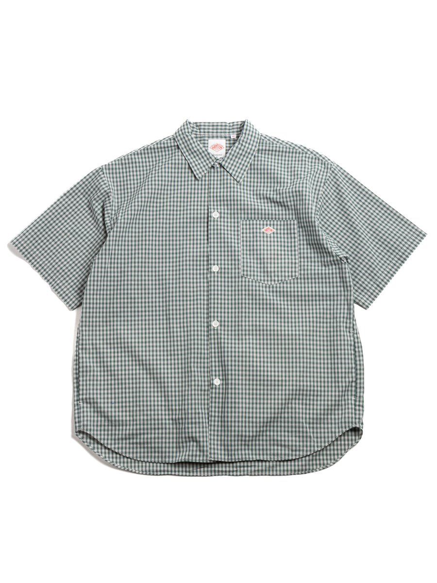 SHIRT S/S OXFORD VOILE POPLIN OFF WHITE X GREEN CHECK