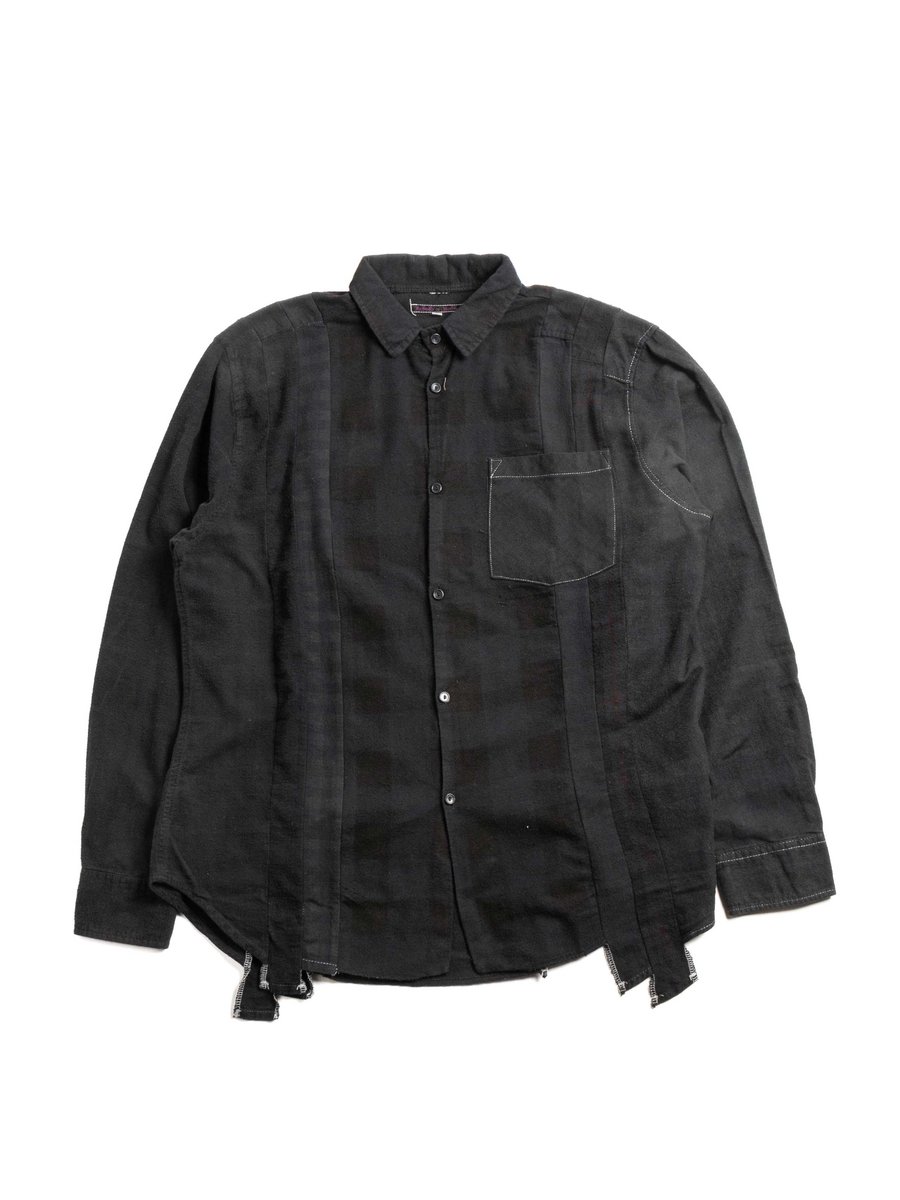 REBUILD BY NEEDLES FLANNEL  7 CUTS SHIRT OVER DYE BLACK