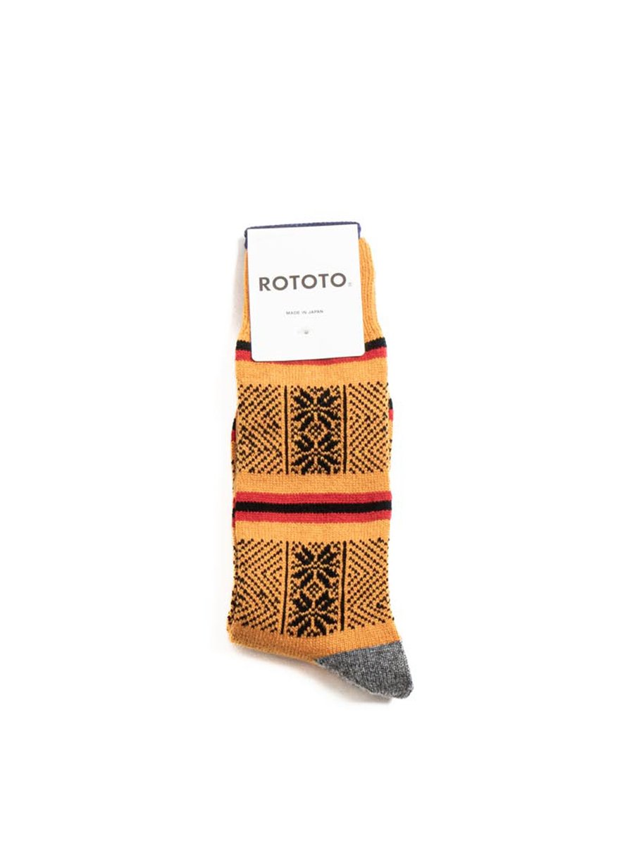 WOOLEN JACQUARD CREW SOCKS “SKI PATTERN” MUSTARD