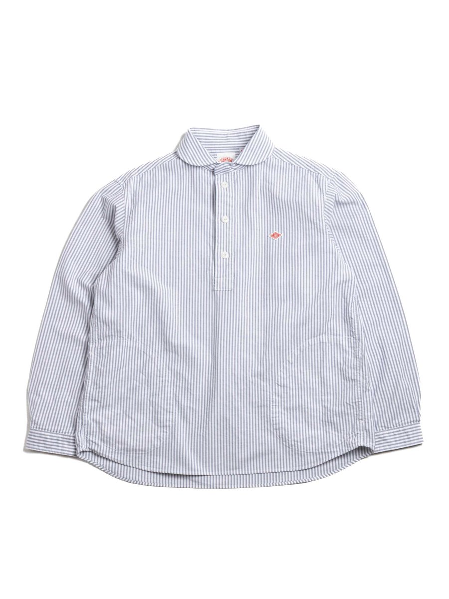 ROUND COLLAR P.O SHIRT L/S OXFORD SAX X WHITE STRIPE