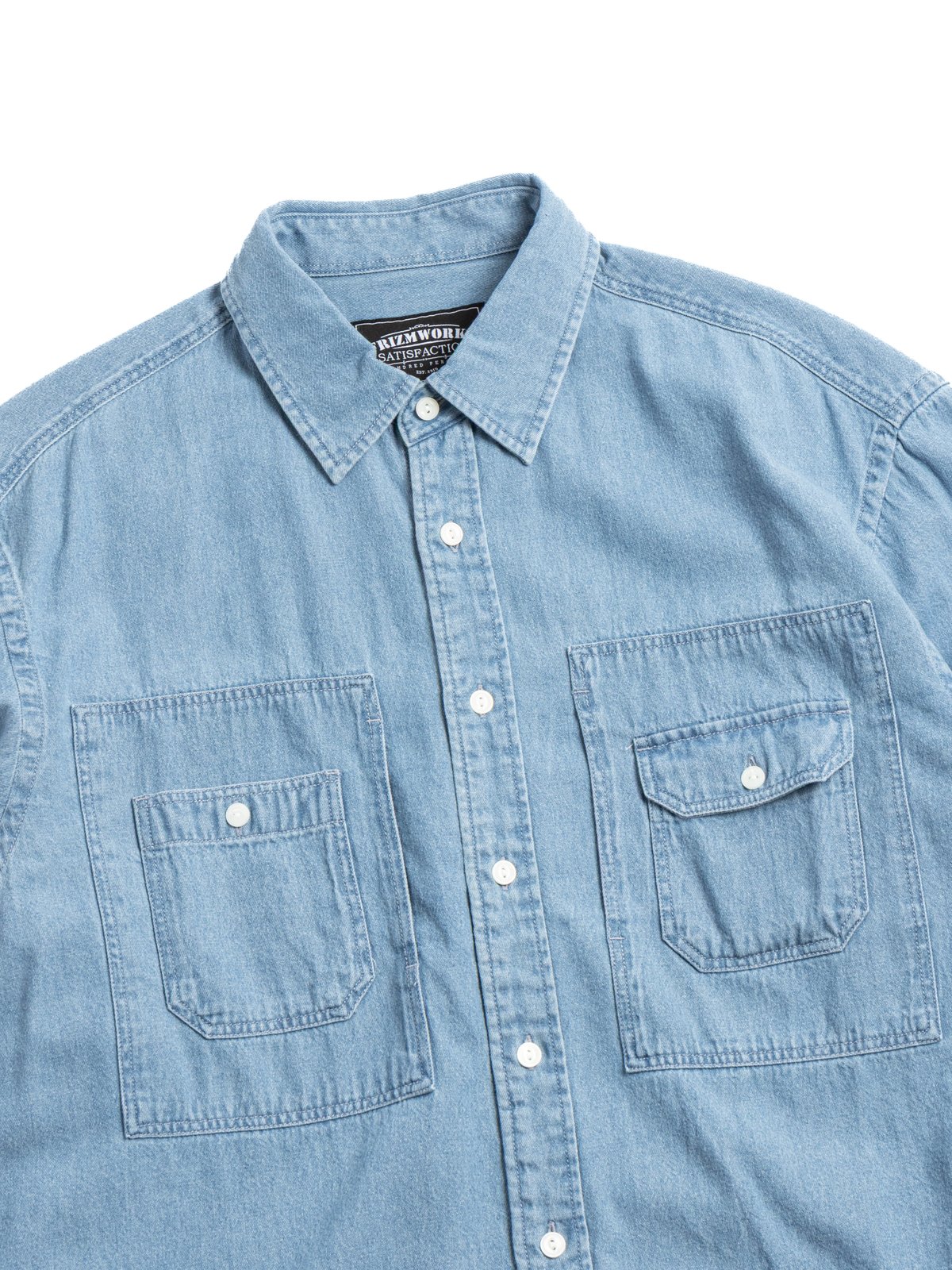 BLEACH DENIM UTILITY SHIRT MID BLUE  - Image 2