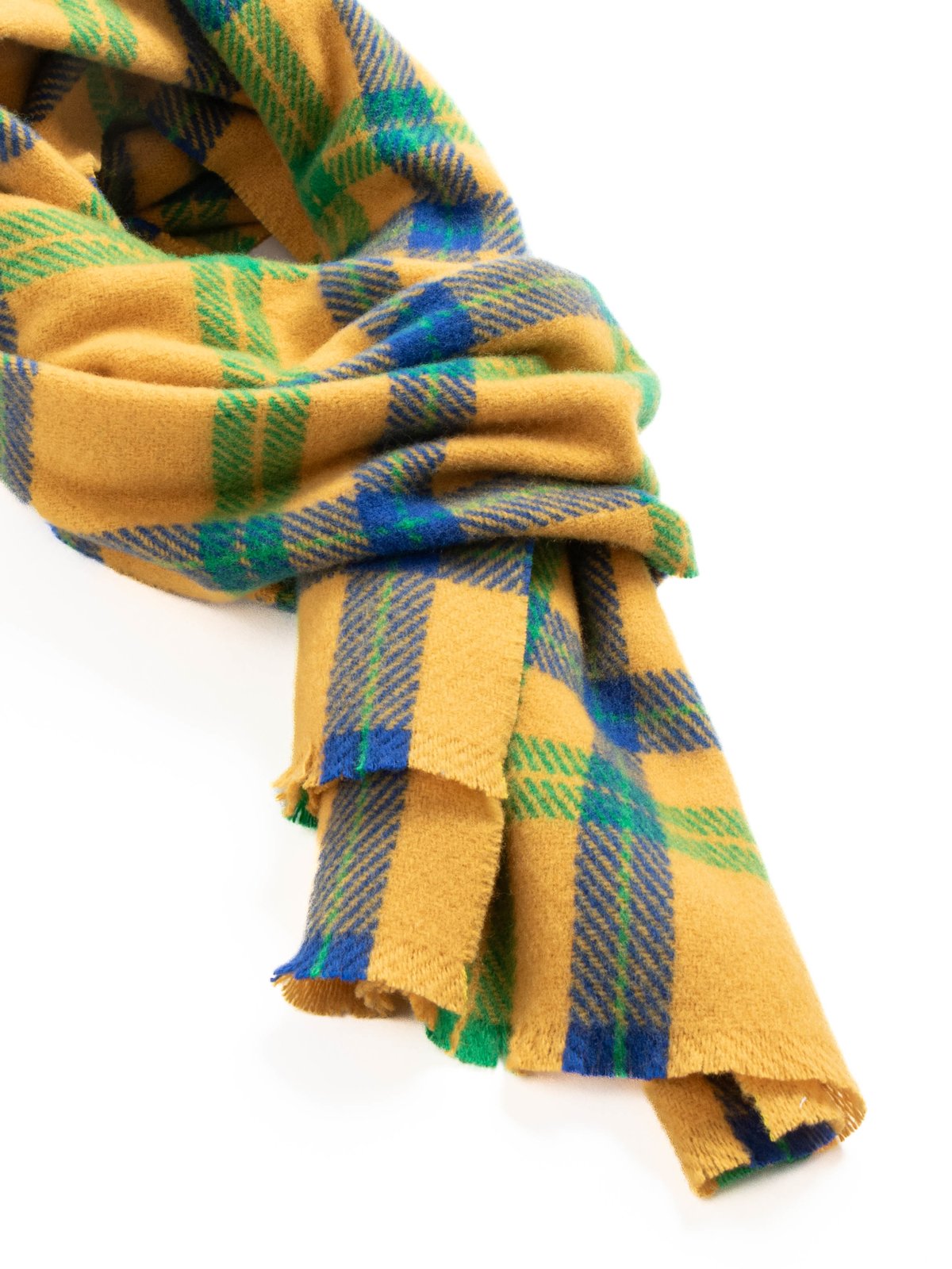 CHECK WOOLEN RECTANGLE SCARF APRICOT GREEN & BLUE - Image 2