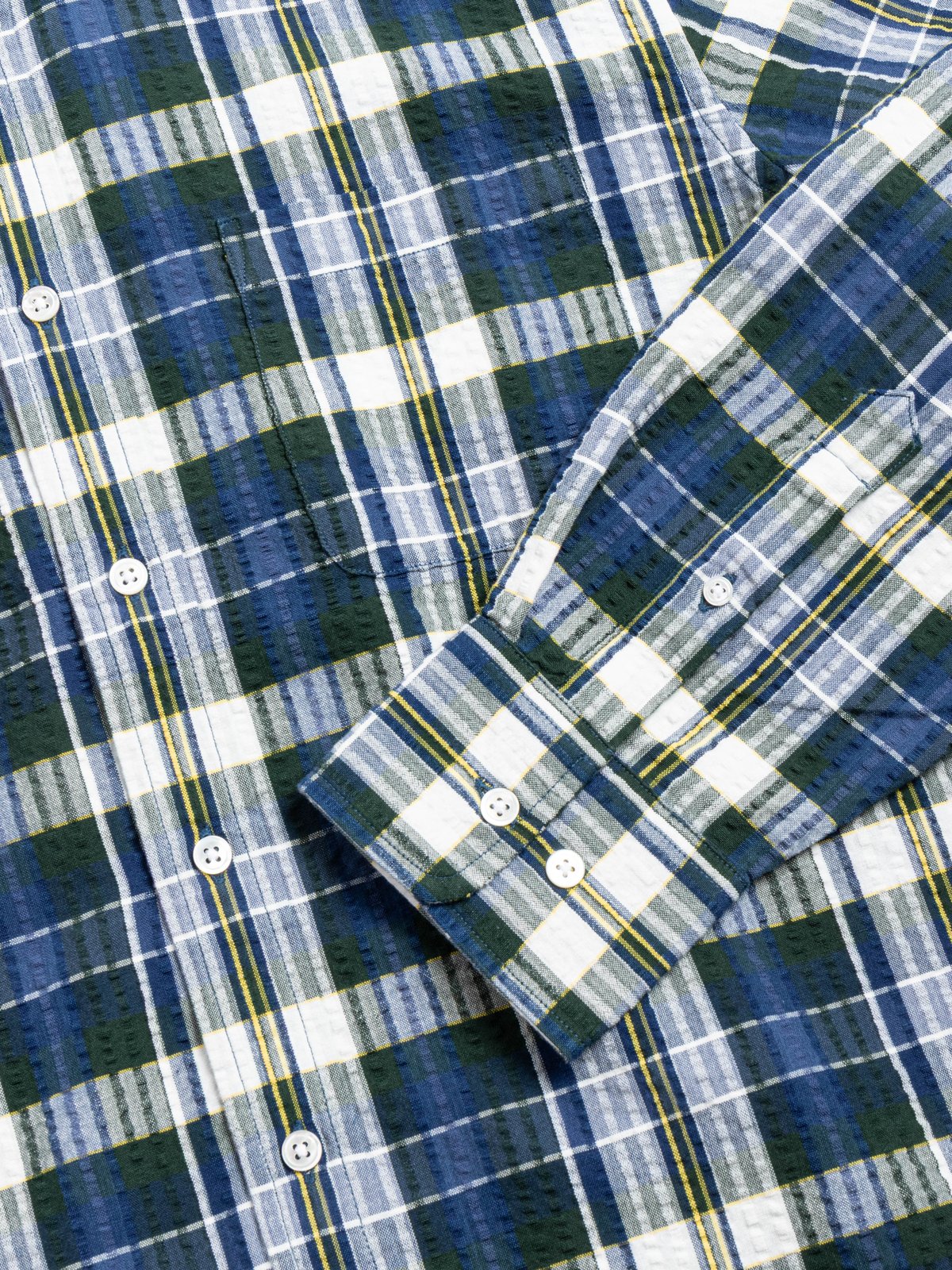 (OM45645.35) SEERSUCKER WEAVE MADRAS CHECK B.D. SHIRT NAVY MULTI  - Image 3