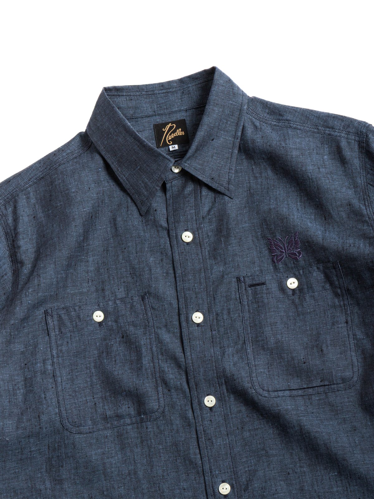 NEEDLES WORK SHIRT LINEN CHAMBRAY BLUE - Image 2