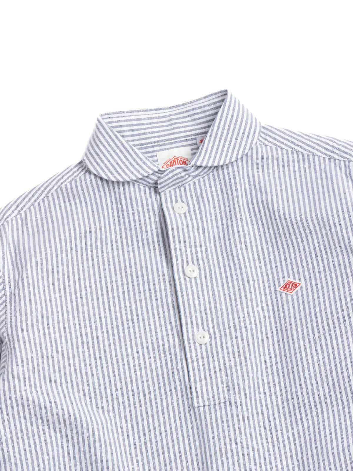 ROUND COLLAR P.O SHIRT L/S OXFORD SAX X WHITE STRIPE - Image 2