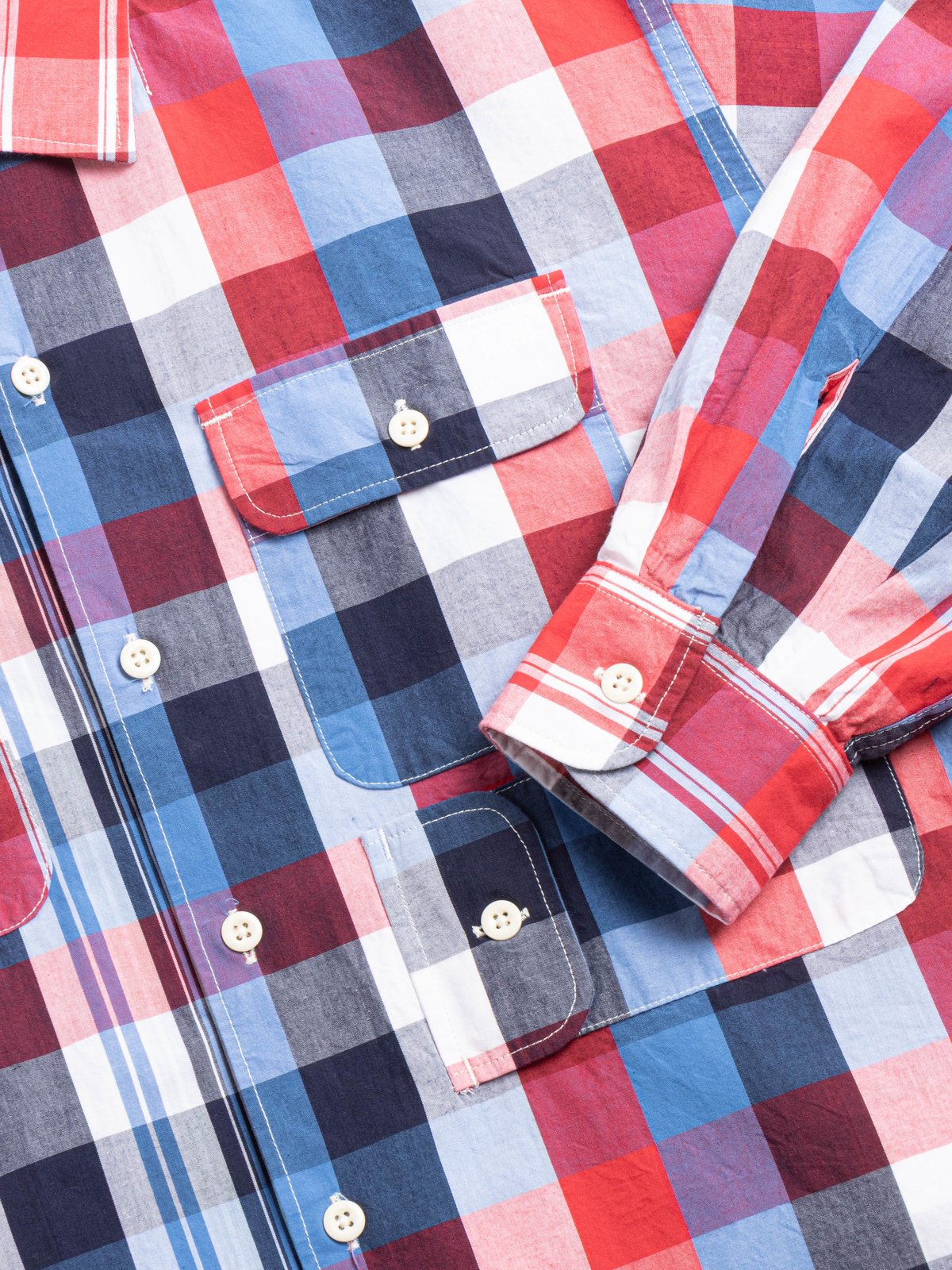 BOWLING SHIRT BLUE/RED MIX PATTERN BLOCK CHECK - Image 3