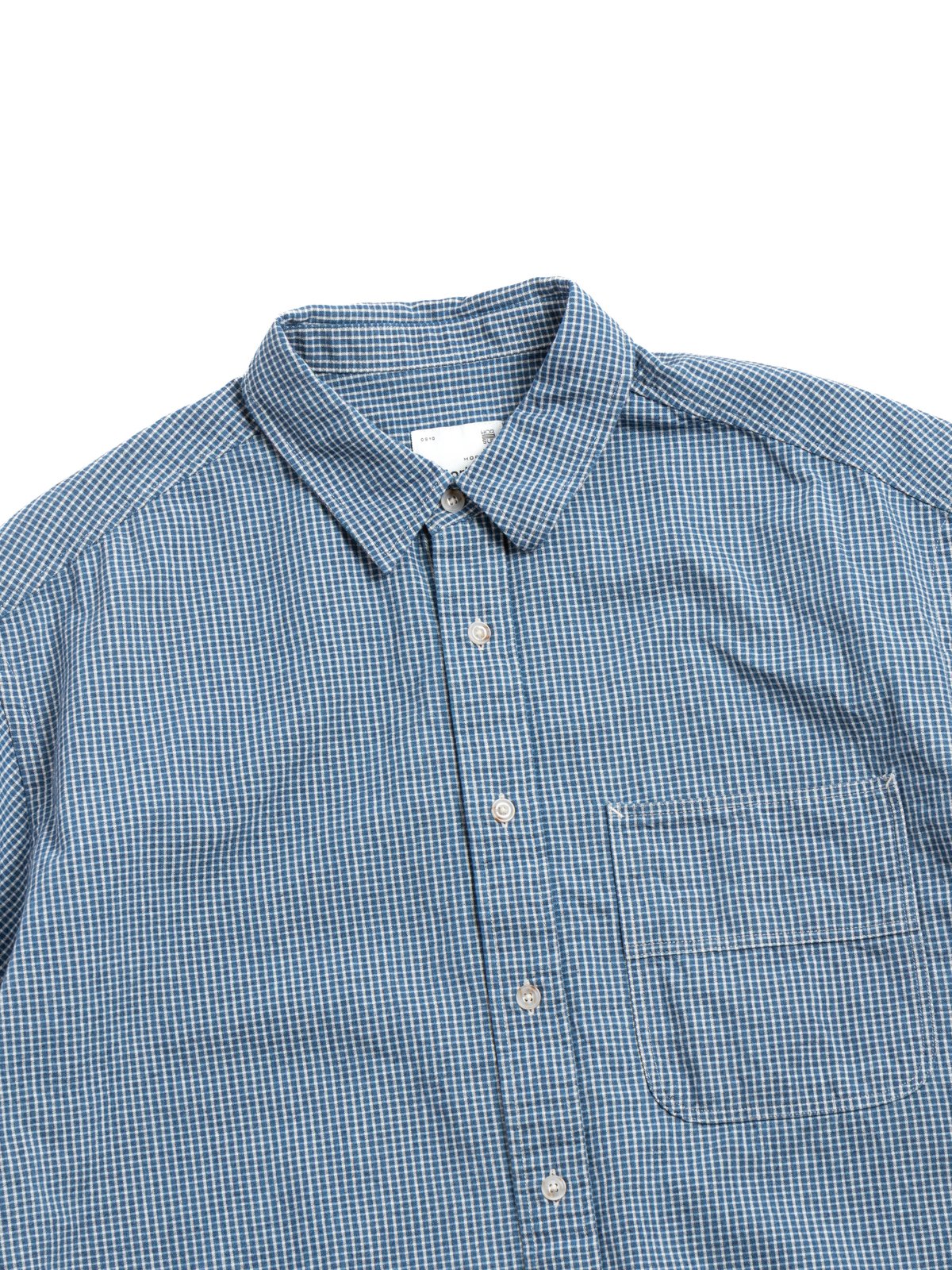HORLISUN OPHIR DENIM MINI CHECK S/S SHIRT BLUE - Image 1