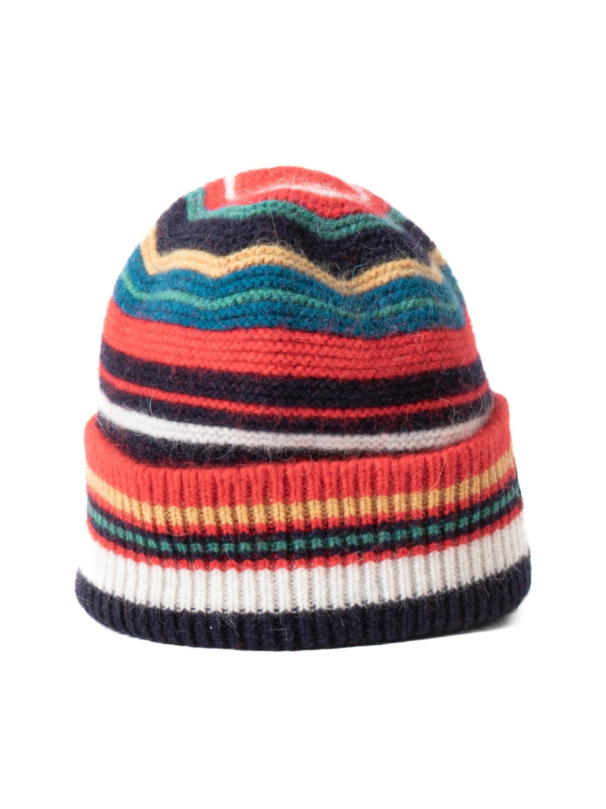 PURL STITCH STRIPED BEANIE RED & BLUE - Image 1