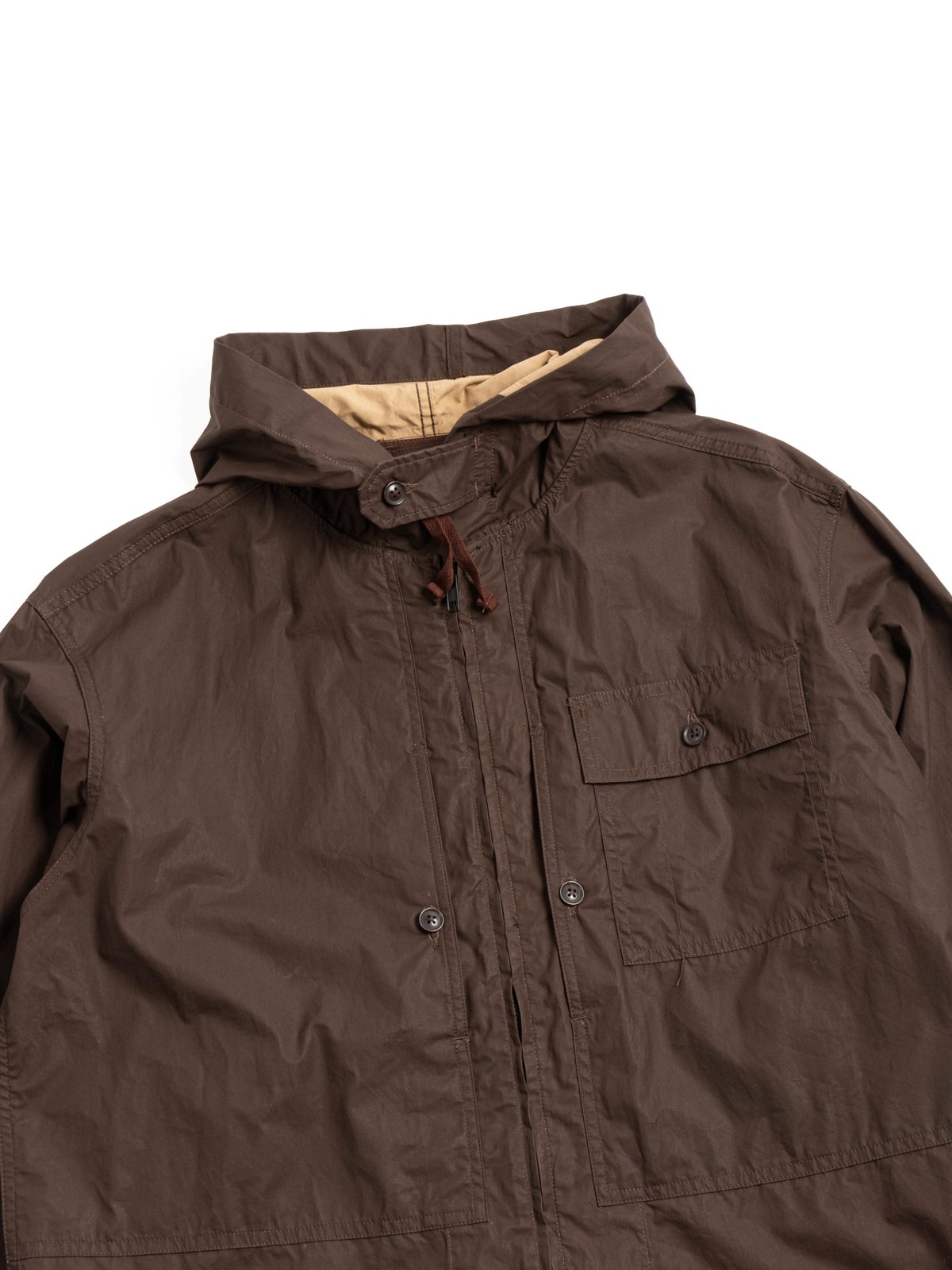 ZIP HOODED SHIRT /  Dk.BROWN COTTON LT.WEIGHT COATED CLOTH - Image 2